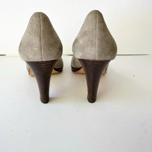 COLE HAAN Size 9 Gray Suede Almond Toe Platform Stacked Heel Slip On - Picture 4 of 8